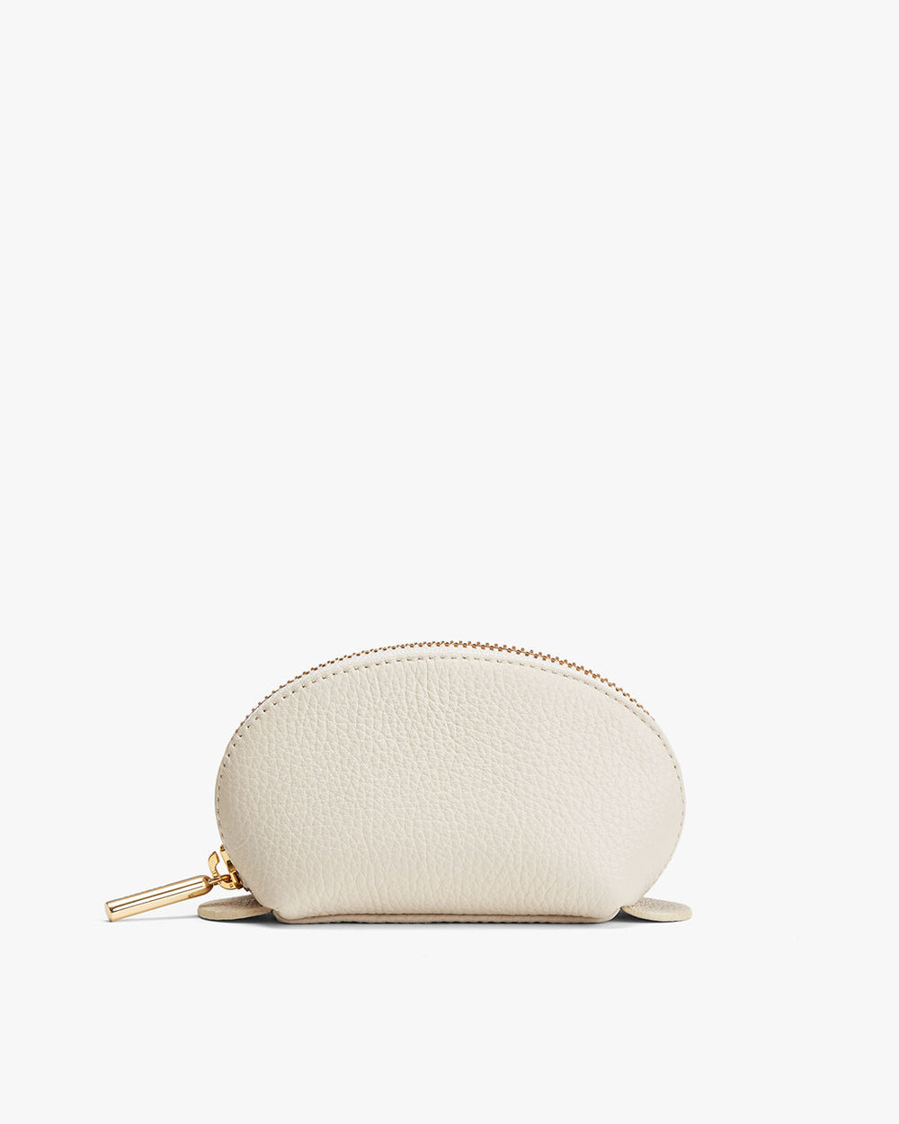 Small zippered pouch with a pull tab on a plain background.