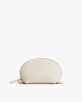 Small zippered pouch with a pull tab on a plain background.