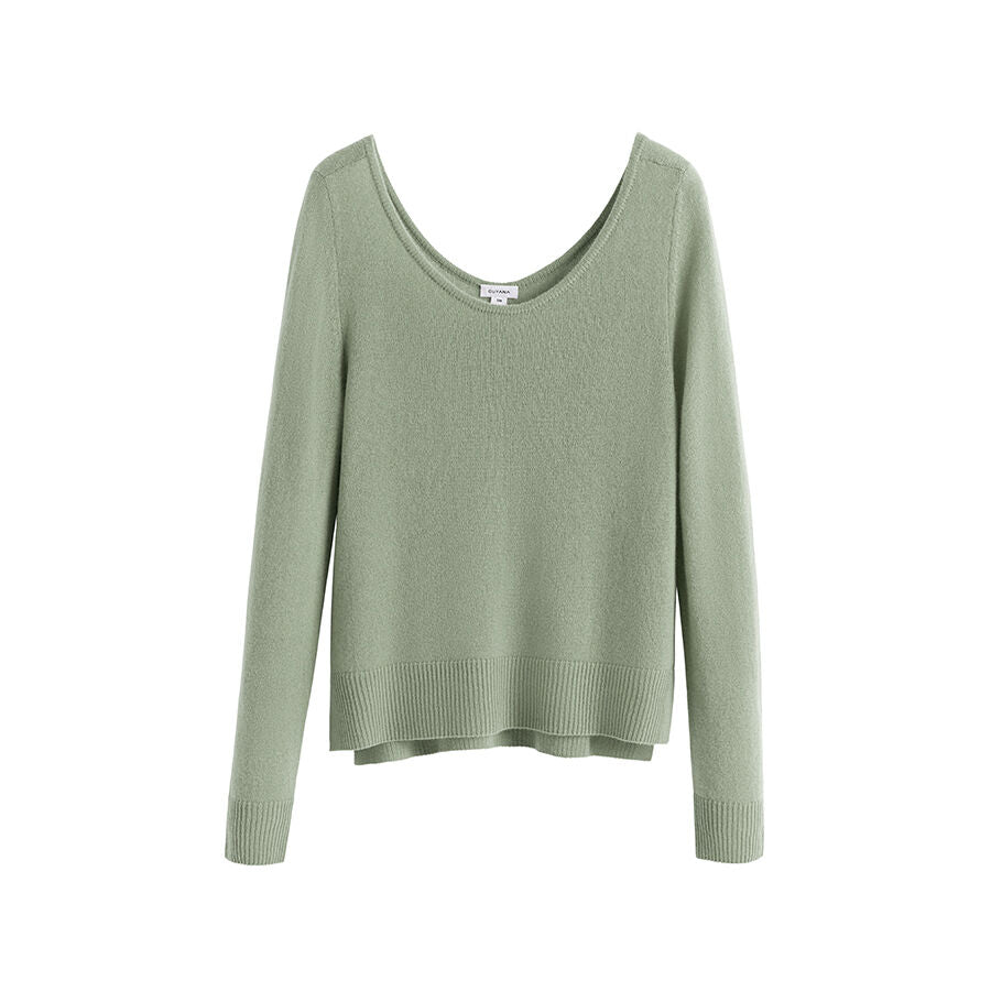 Long-sleeve sweater with a crew neckline on a plain background.