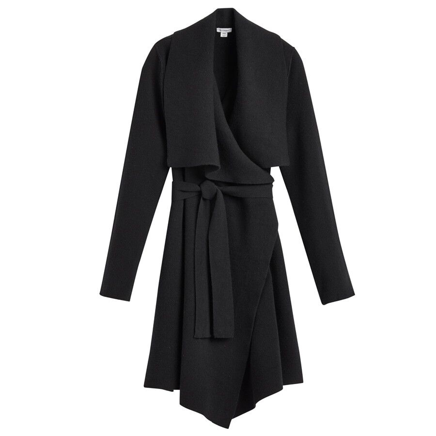 Black belted cardigan on white background